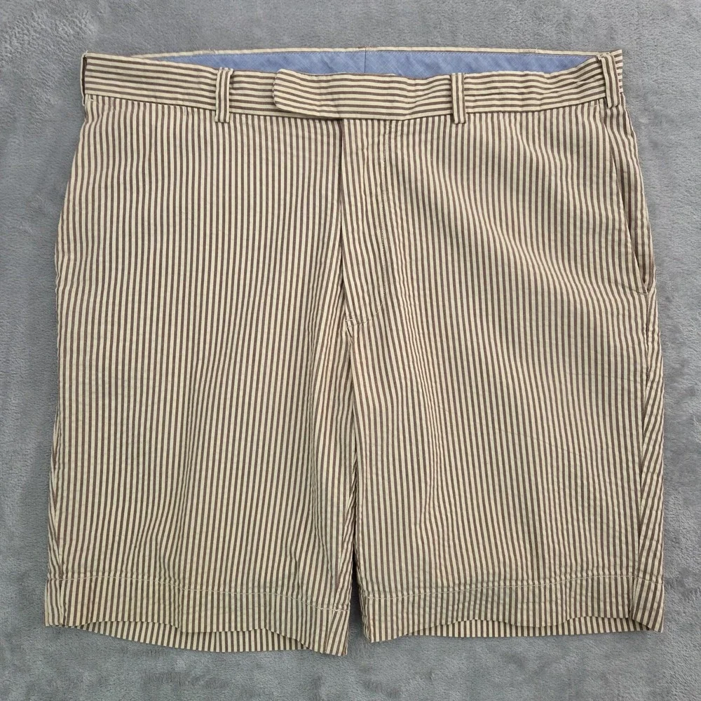 Polo Ralph Lauren 381 Bleeker Seersucker Shorts Men 35 Brown Striped Classic Fit